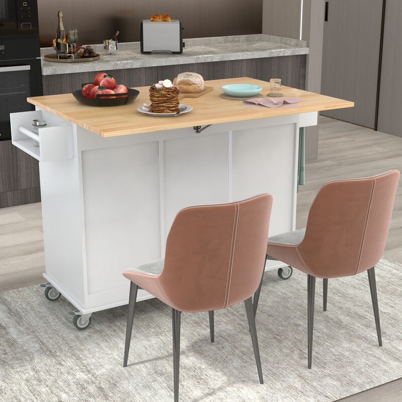 ELEMENT ACE Rolling Mobile Kitchen Island with Drop Leaf Breakfast Bar, Storage Cabinet, and Solid Wood Top image number 3