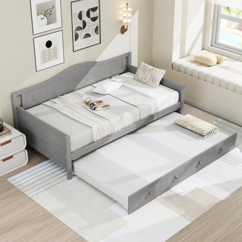 Hivvago Twin Size Daybed with Trundle and Slats Support on Wheels