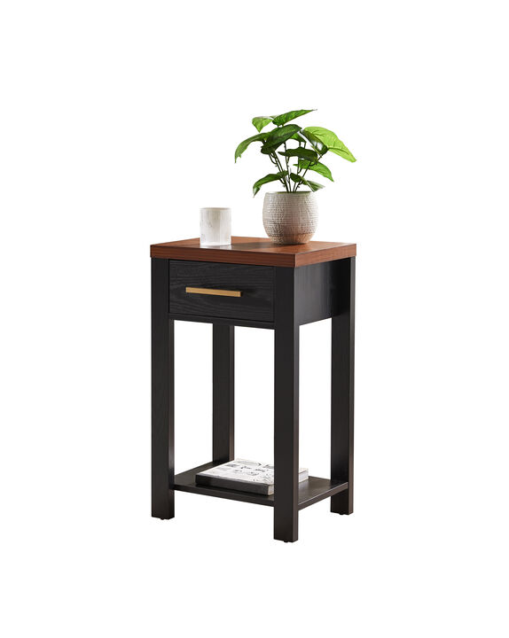 Kings Brand Furniture - Sendero Wooden Chairside Side End Table with Drawer and Open Storage Shelf