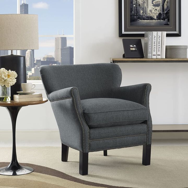 Modway Key Fabric Upholstered Accent Lounge Arm Chair in Gray with Nailhead Trim