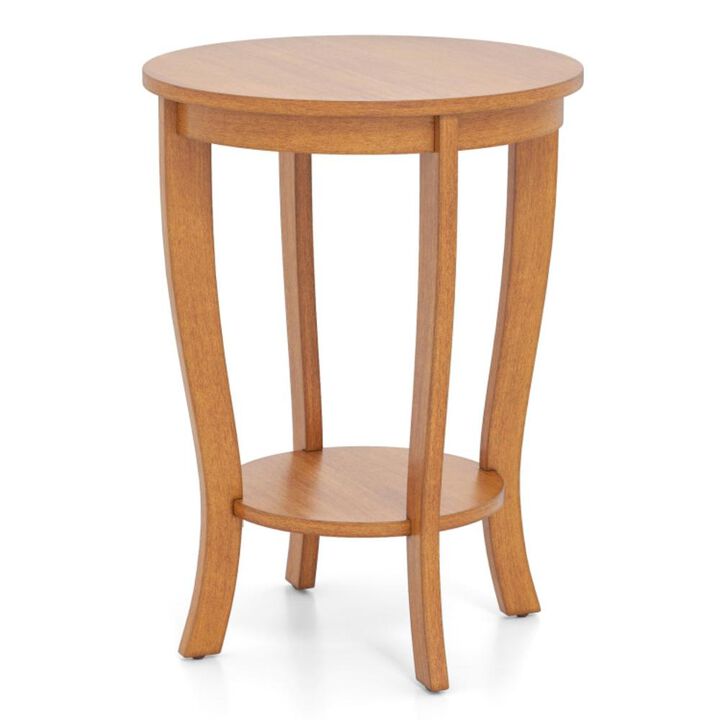 Hivvago 2-tier Round End Table with Solid Wood Legs