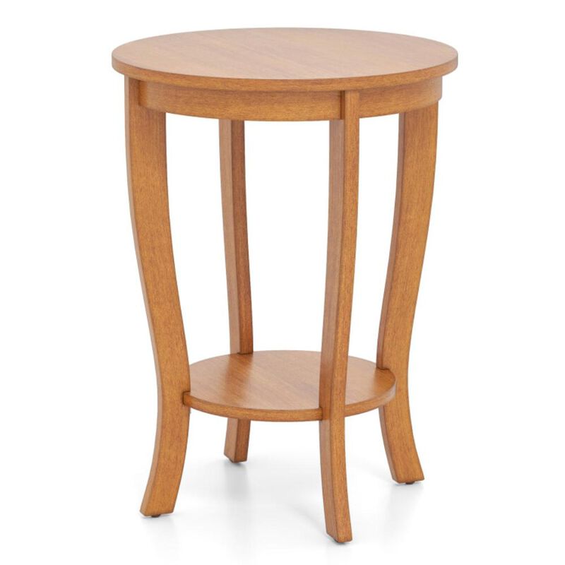 Hivvago 2-tier Round End Table with Solid Wood Legs
