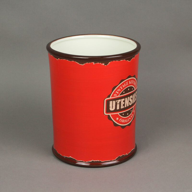 Antiqued Finish Ceramic Crock Kitchen Utensil Holder 8 Inches High image number 4
