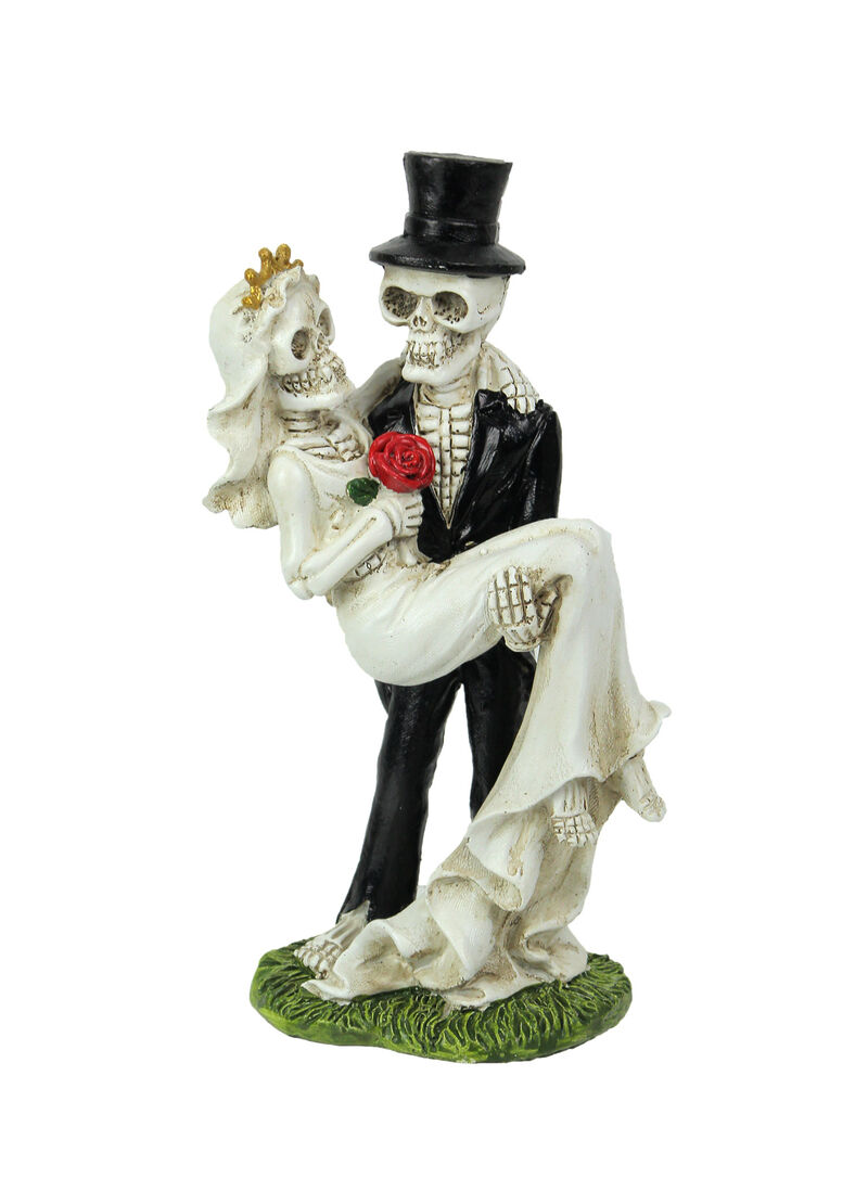 Eternal Bliss Skeleton Bride and Groom Wedding Couple Statue Cake Topper image number 0