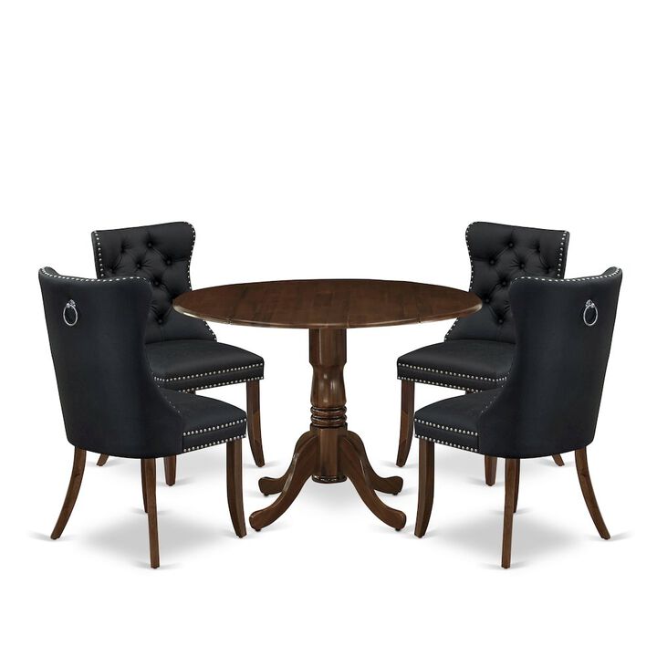 5 Piece Kitchen Table & Chairs Set Contains a Round Dining Table with Dropleaf