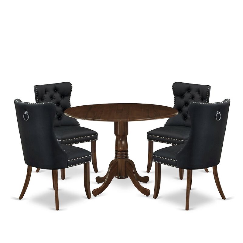 5 Piece Kitchen Table & Chairs Set Contains a Round Dining Table with Dropleaf