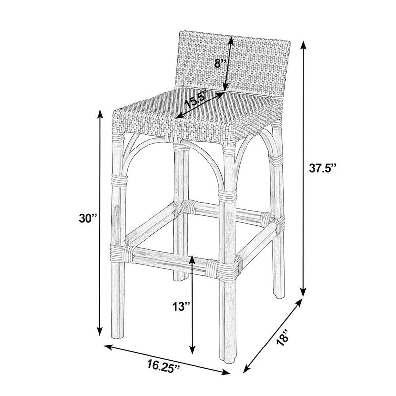 Butler Specialty Serienna 30 in. Seat Height Rectangular Rattan Low Back Bar Stool White and Gray image number 2