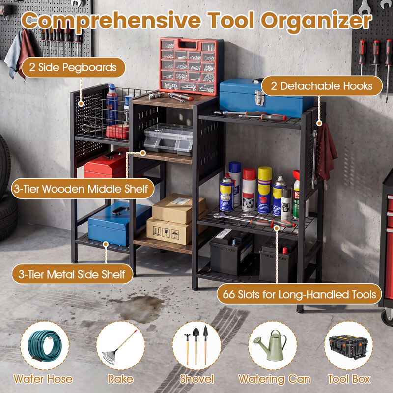 Wooden Garden Tool Organizer with Shelves for Garage, Shed and Utility Room image number 3