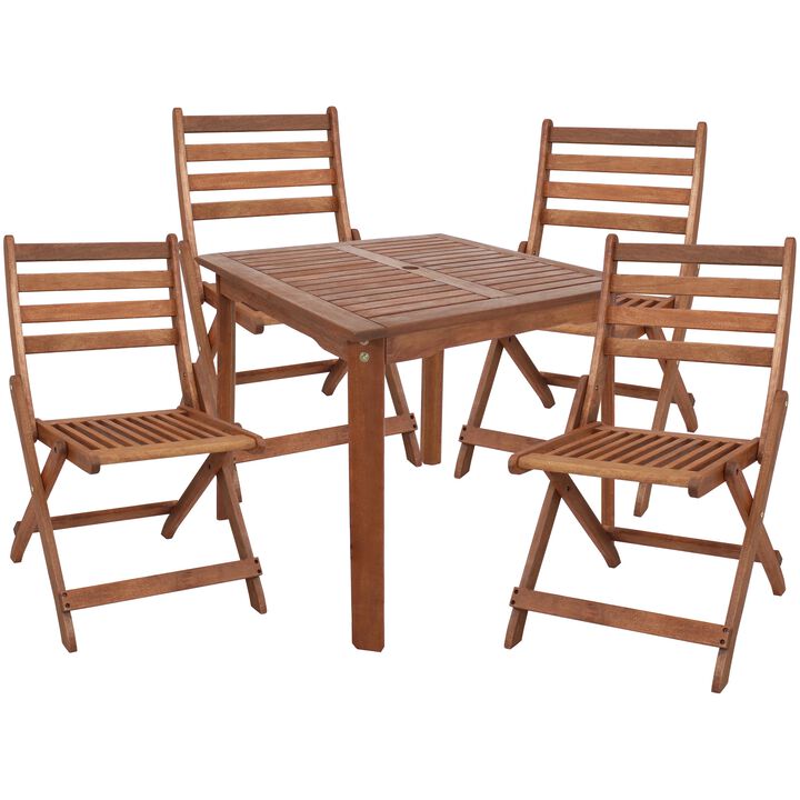 Sunnydaze Meranti Wood 5-Piece Folding Square Dining Table and Chairs Set
