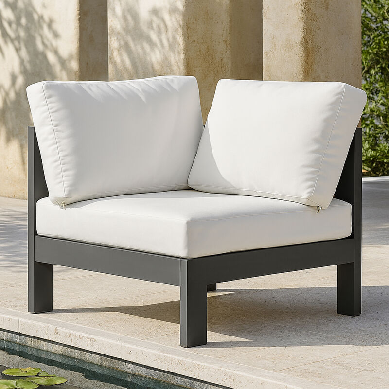 Meridian Furniture Nizuc White Water Resistant Fabric Outdoor Patio Aluminum Corner Chair image number 1