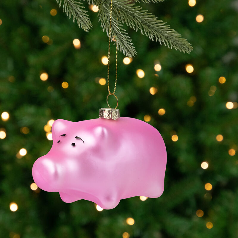 4" Pink Pig Glass Christmas Ornament image number 1