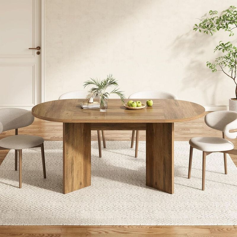 ShipItFurniture LITTLE TREE 63" Rustic Oval Dining Table with Metal Base image number 3