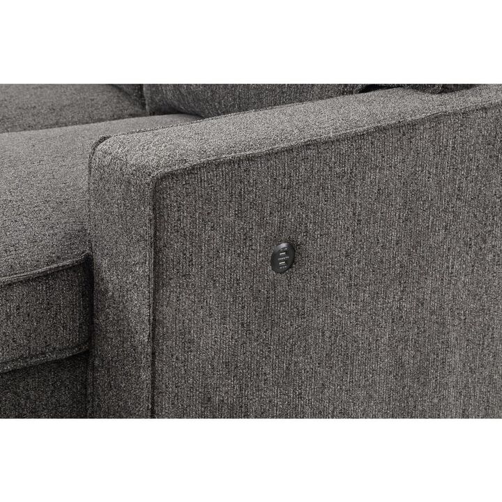 Lilola Home Estelle Dark Gray Fabric Reversible Sleeper Sectional with Storage Chaise Drop-Down Table 2 Cup Holders and 2 USB Ports