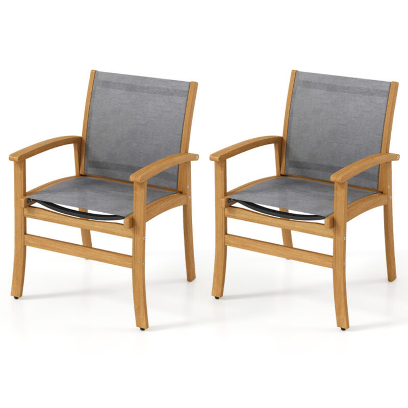 Outdoor Dining Chairs Set of 2, Breathable Fabric with Acacia Wood Frame