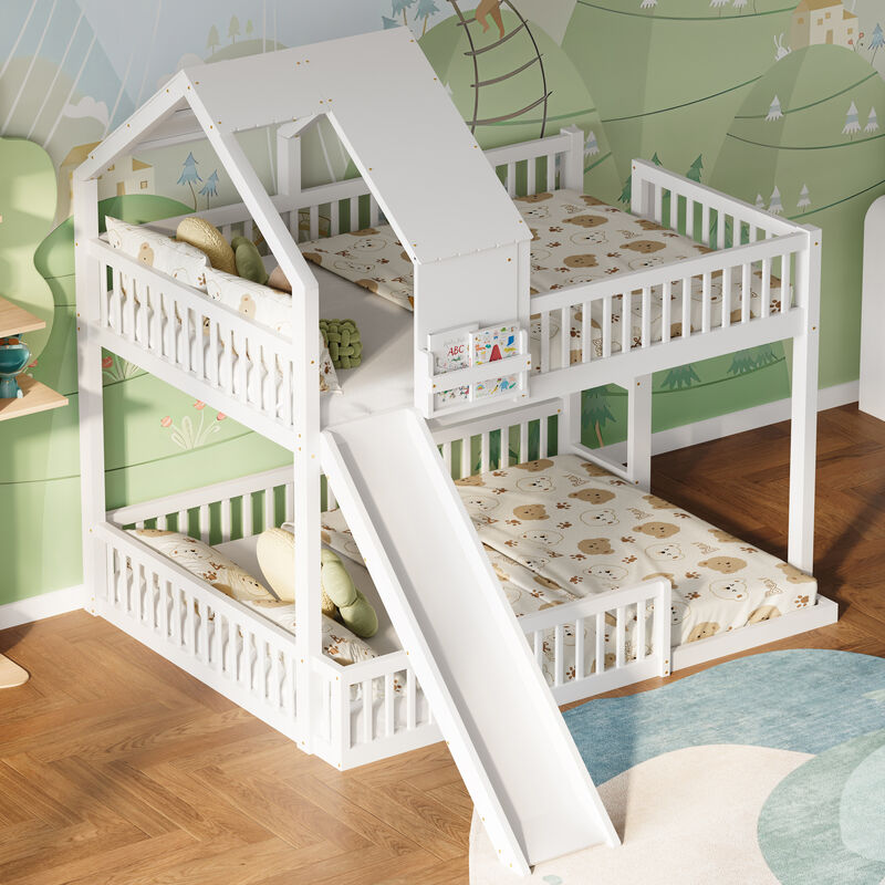 Merax Full XL over Queen House Bunk Bed with Slide, Solid Wood Frame image number 2