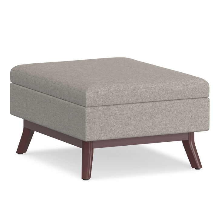 Owen 34 inch Wide Mid Century Modern Rectangle Coffee Table Storage Ottoman in Cloud Grey Polyester Fabric, Assembled