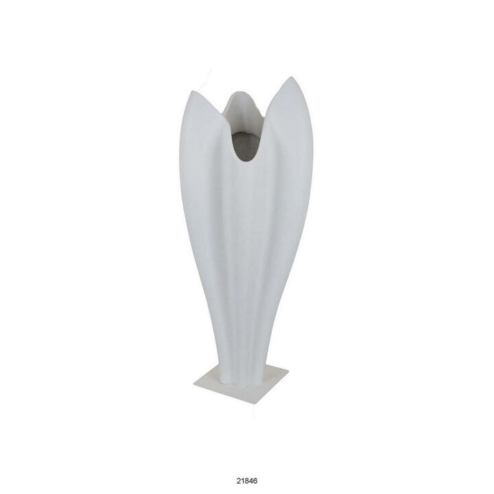 24 Inch Accent Vase, Tulip Design, Square Base, Modern White Resin Finish - Benzara
