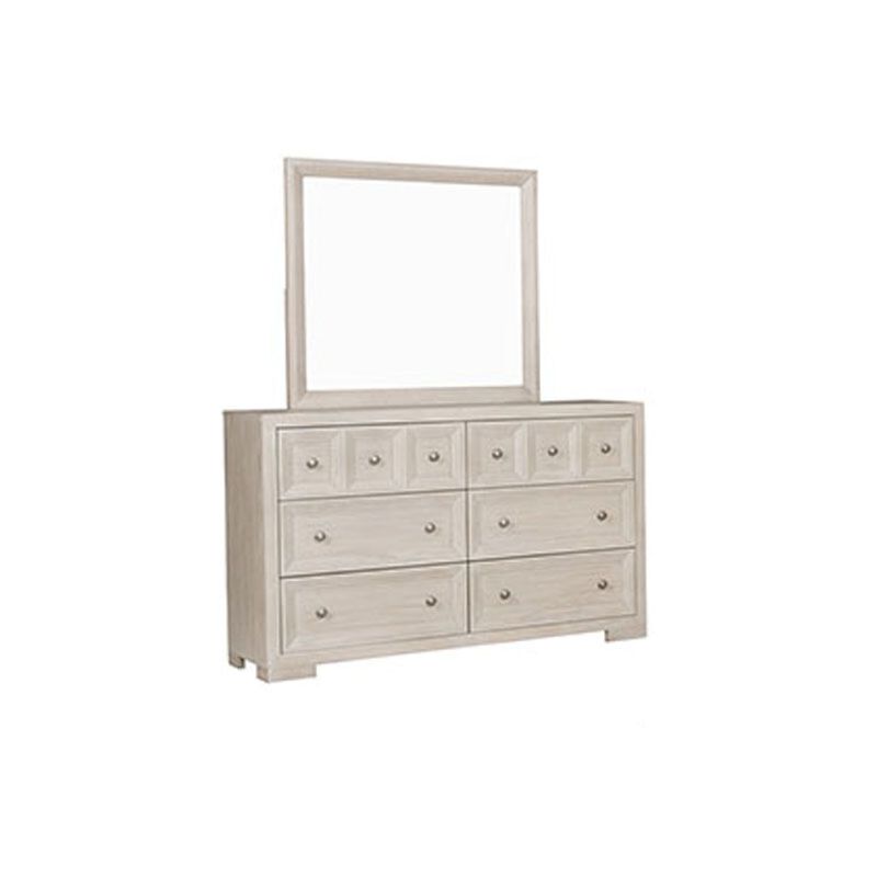 Kizie 5pc Queen Bedroom Set, 2 Nightstands, Dresser Mirror, Beige Wood - Benzara image number 2