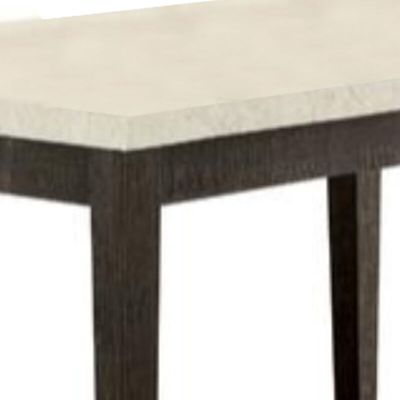 Rectangular Wooden Dining Table with Marble Top, White and Dark Oak Brown - Benzara