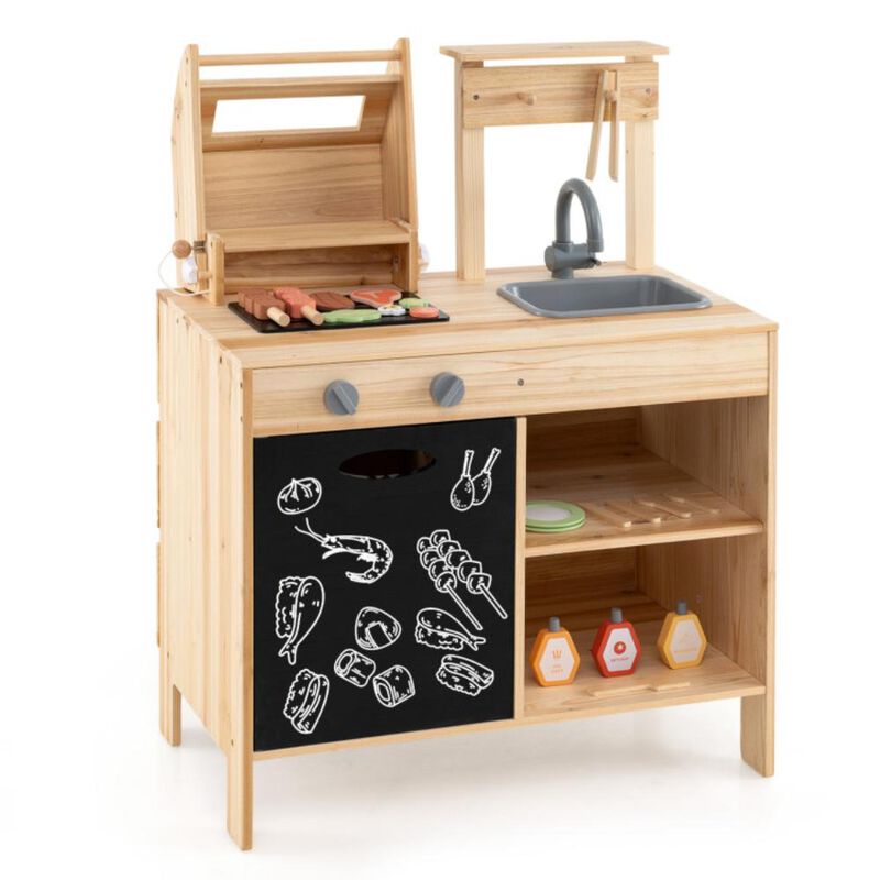 Hivvago Wooden Barbecue Grill Playset with Chalkboard and Sink and Cabinet