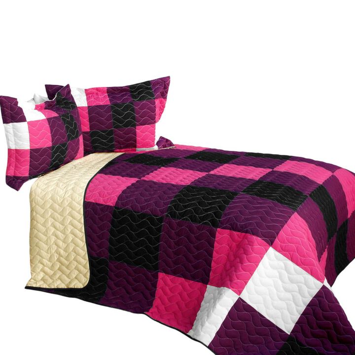 Patchwork Quilt Set Queen Size Vermicelli Quilted Decorative Bedspread Set