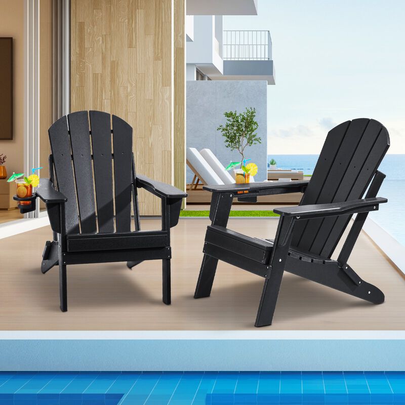 Set of 2 Outdoor Adirondack Chairs &ndash; Foldable & Durable Plastic Seating for Fire Pit, Yard, or Porch