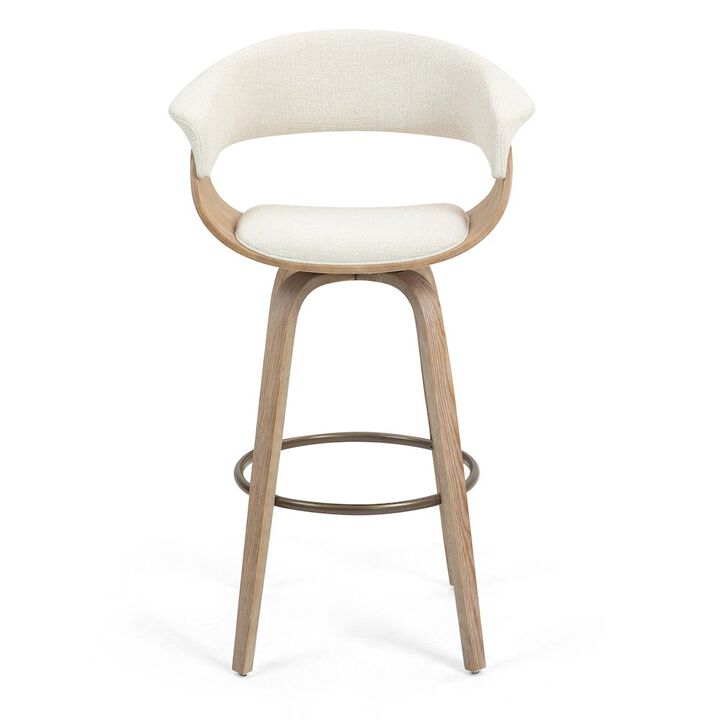 Glamour Home Berkeley Beige Upholstered Fabric Bar Stool with Natural Wood Accent Legs