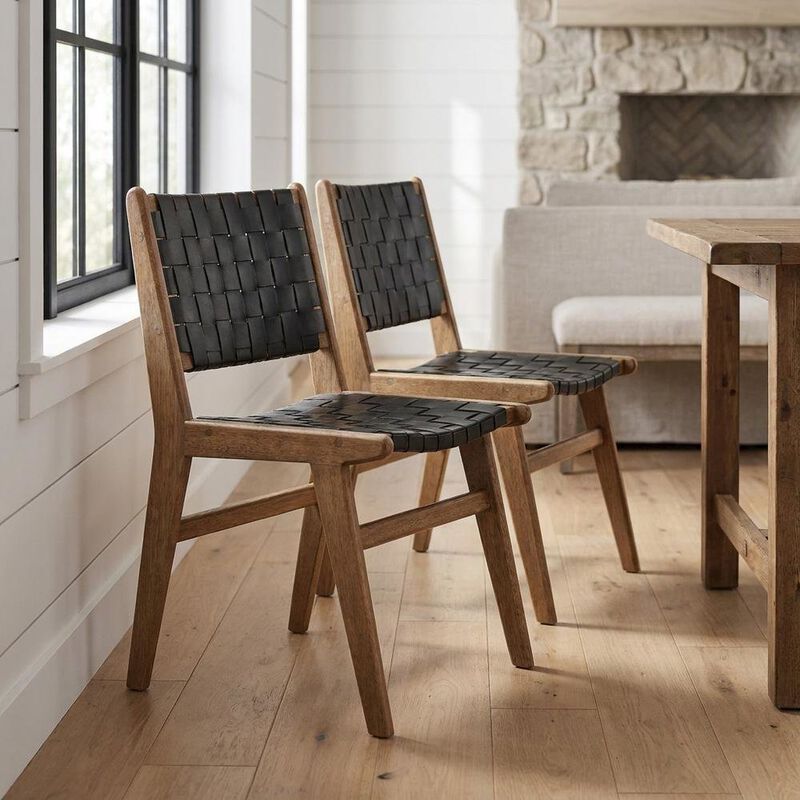 Leather-Upholstered Wood Dining Side Chairs, Set of 2 image number 4