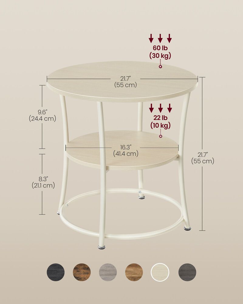 Small Round End Table with 2 Shelves &ndash; Ideal for Compact Living Spaces or Minimalist Interiors