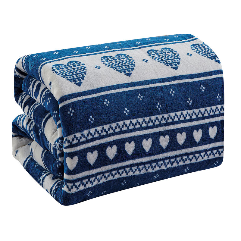 Heartfelt Valentine Micro Plush Blanket Navy - Queen 86 x 86