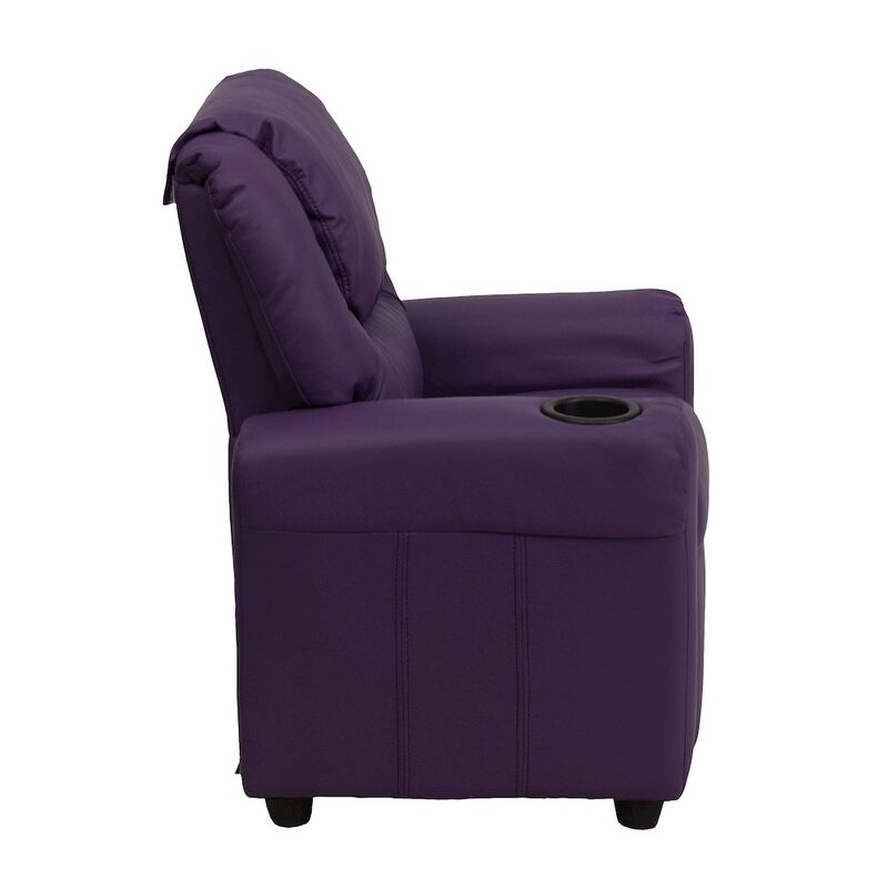 Flash Furniture Contemporary Purple Vinyl Kids Recliner with Cup Holder and Headrest