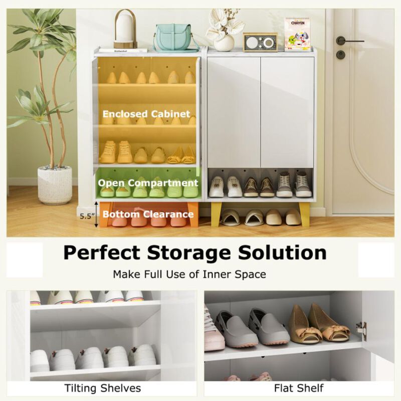 Hivvago 5-Tier Shoe Cabinet with Faux Marble Countertop and Flat Tilting Shelves