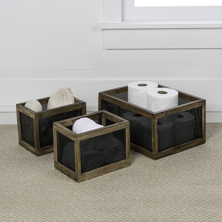 Fallon Modern Minimalist Handmade Wooden Metal Nesting Storage Baskets