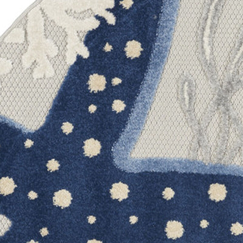 HomeRoots 5' Navy Blue And Gray Round Starfish Indoor Outdoor Area Rug image number 4