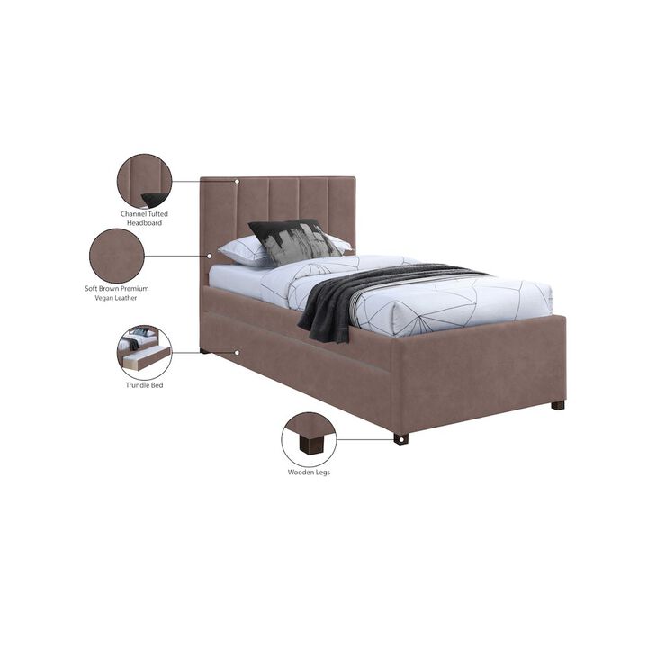 Meridian Furniture Hudson Brown Vegan Leather Twin Trundle Bed