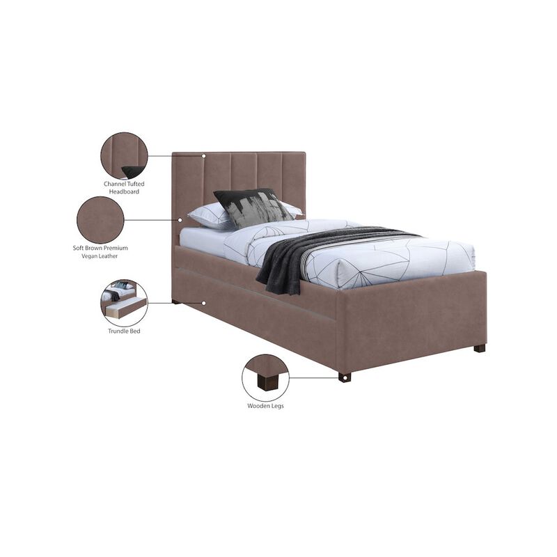 Meridian Furniture Hudson Brown Vegan Leather Twin Trundle Bed