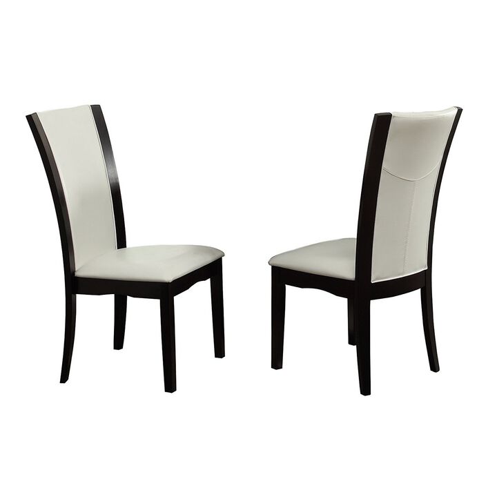 Leather Upholstered Side Chair With Long Back, White and Black, Set Of 2-Benzara