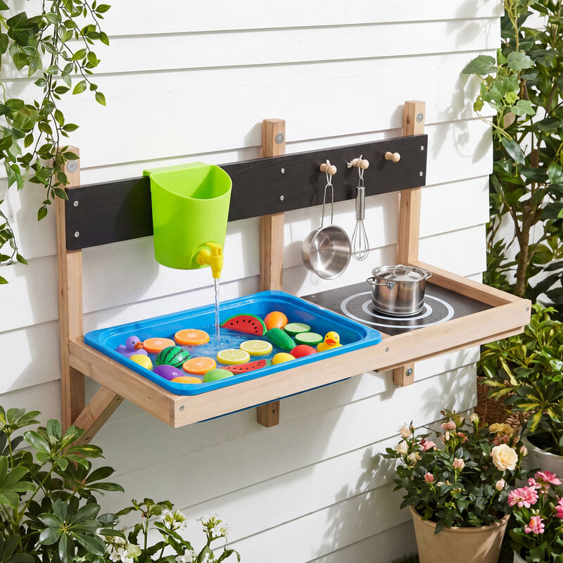 Kids Outdoor Mud Kitchen Wall Mounted Play Station for Backyard-Multi-color image number 3