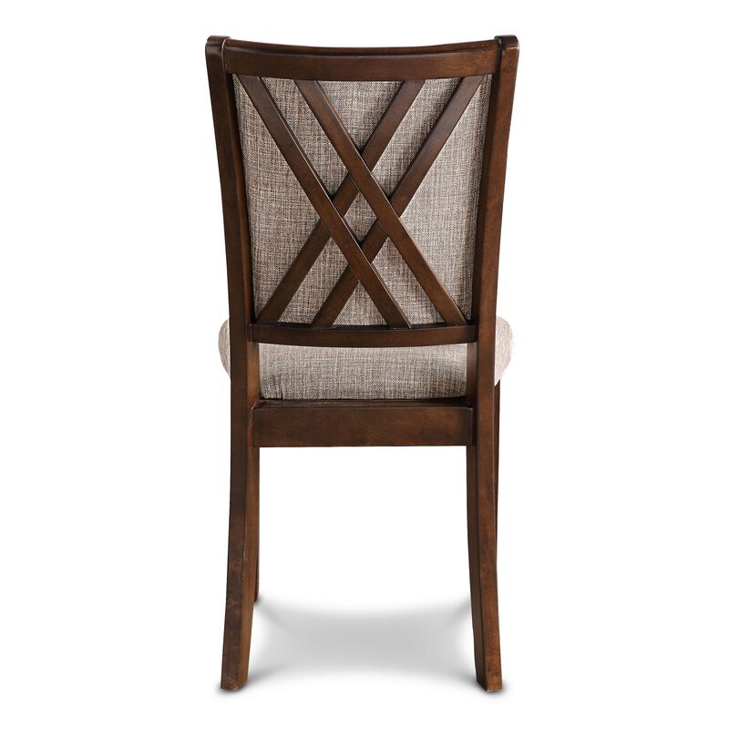 Han Dining Chair Set of 2, Light Brown Fabric, Cherry Brown Solid Wood - Benzara