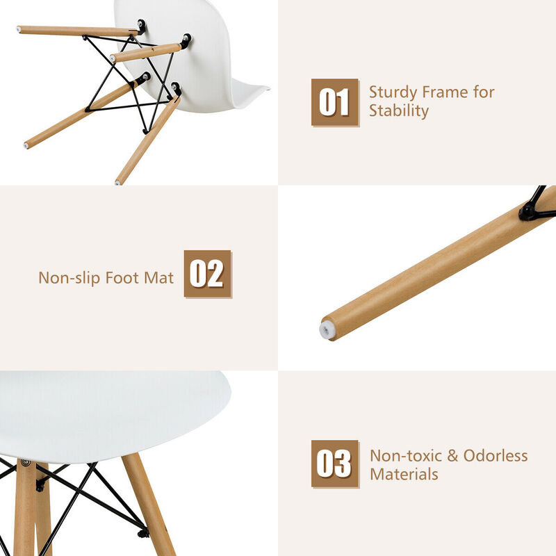 Costway Set of 4 Modern Dining Side Chair Armless Home Office w/ Wood Legs White