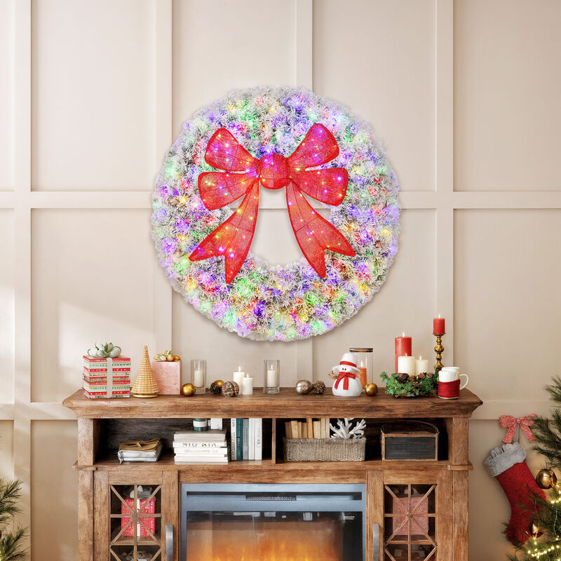 BreeBe 36 Inch Pre-Lit Christmas Wreath with Bow and Remote image number 1