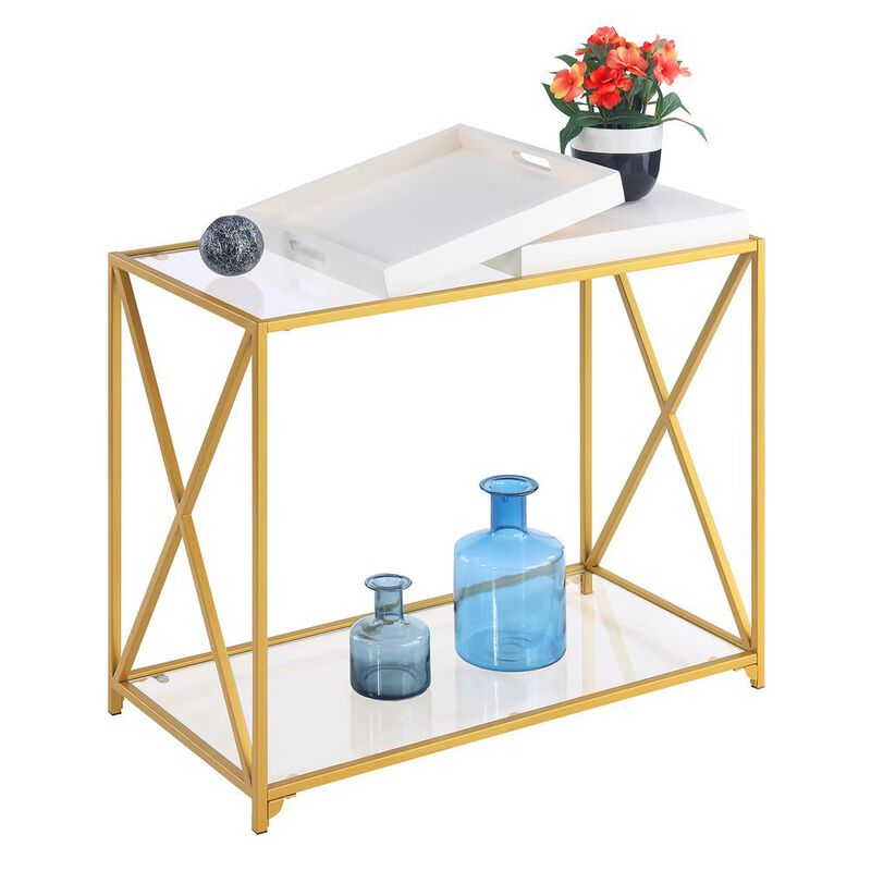 Convenience Concepts St. Andrews Console Table with Shelf and Removable Trays, White/Gold