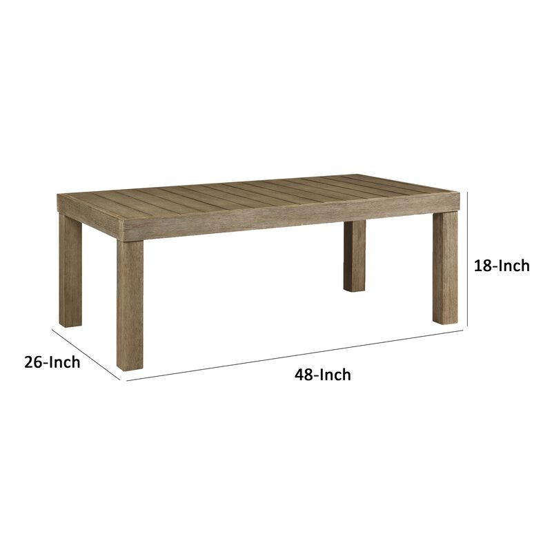48 Inch Cocktail Coffee Table, Natural Brown Wood, Slatted Style Surface-Benzara