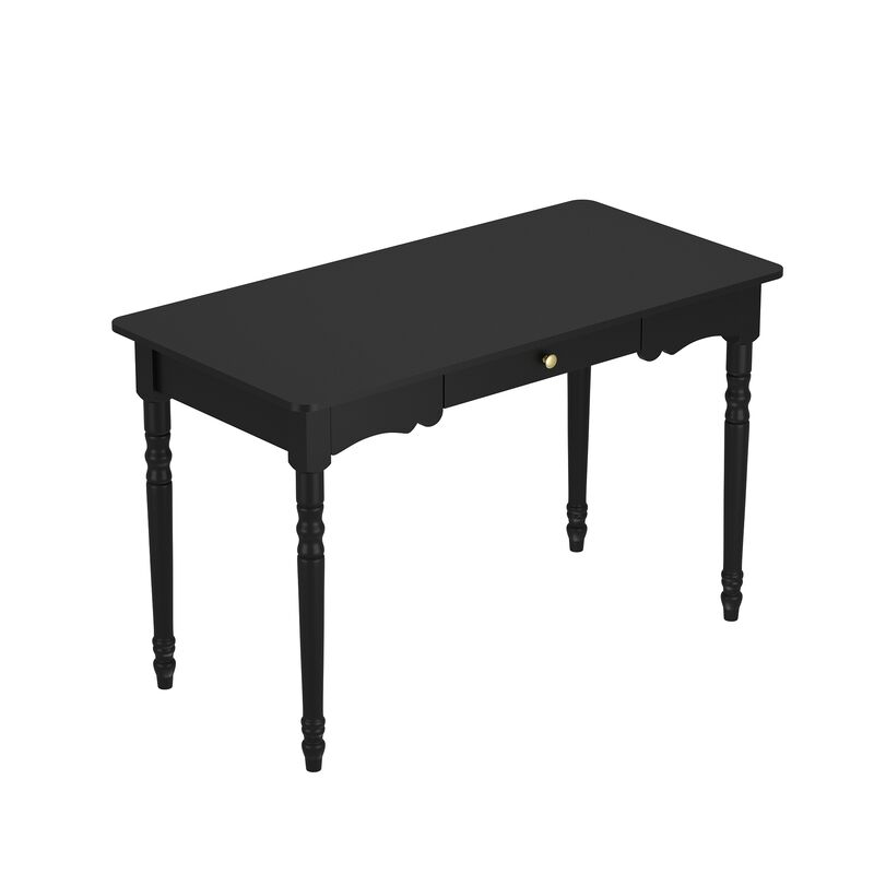 FUFU&GAGA Black Writing Desk with Drawer, MDF & Rubberwood Construction (47.2" W x 29.4" H x 23.6" D), Black