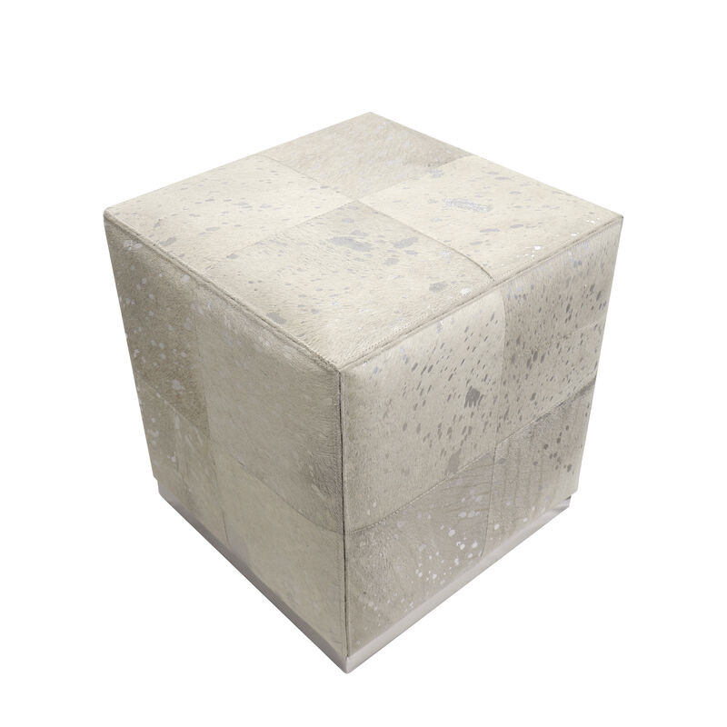Pasargad Home Safari Steel & Cowhide Silver Ottoman image number 2
