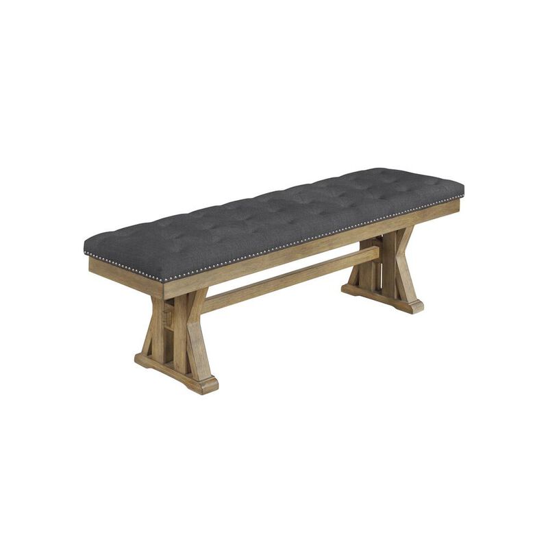 Best Quality Furniture Cushioned dining bench in gray linen fabric
