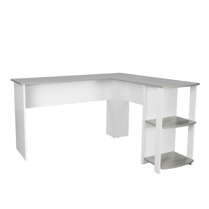 RTA Products Techni Mobili Modern L-Shaped Desk with Side Shelves, Grey