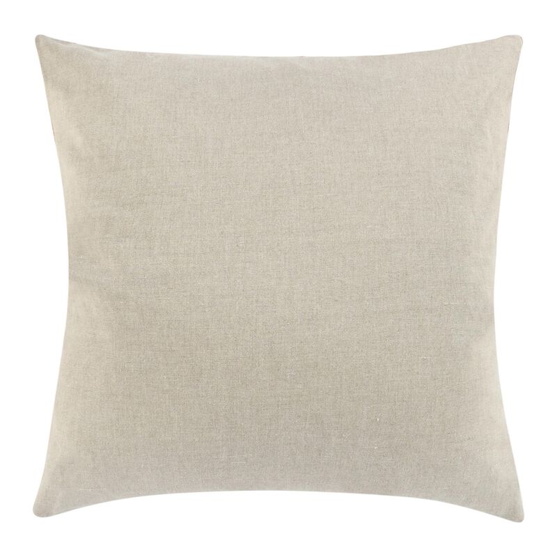 Rijo Throw Pillow, Square 22 Inch Hand Embroidery, Brown Flax Linen - Benzara