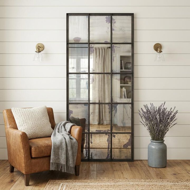 HomeRoots 72" Black Metal Framed Full Length Antiqued Glass Hanging Mirror