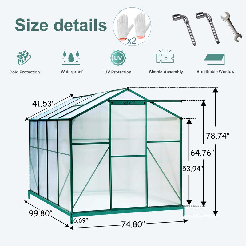 Polycarbonate Greenhouse,6'x 8' Heavy Duty Walk-in Plant Garden Greenhouse for Backyard/Outdoor image number 3